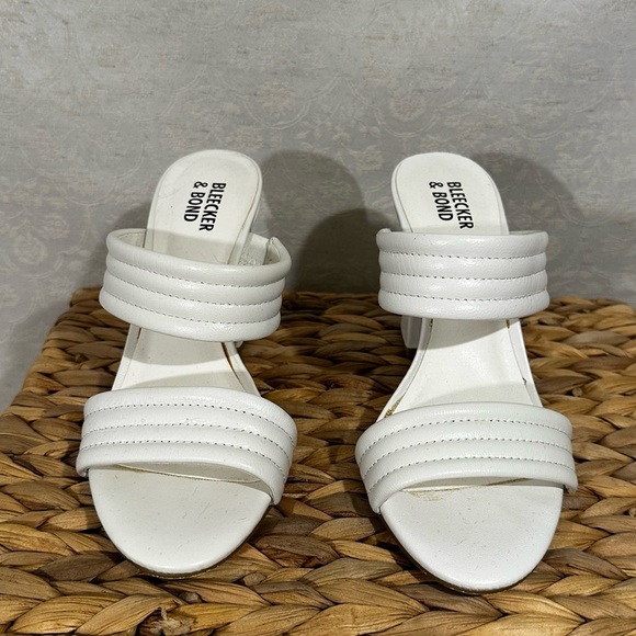 Bleecker & Bond Dorothy Block Heel Sandals White Strappy Slip On Size 6 - Picture 5 of 7